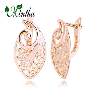 MINTHA Rose Gold Color Clip Earrings Wedding Daily Fashion Jewelry Hollow Earrings For Women Birthday Gift