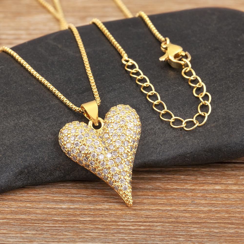 Nidin New Arrival Romantic Heart Shape Elegant Aesthetic Pendant Necklace 2 Styles For Female Male Shine Zircon Jewelry Gifts