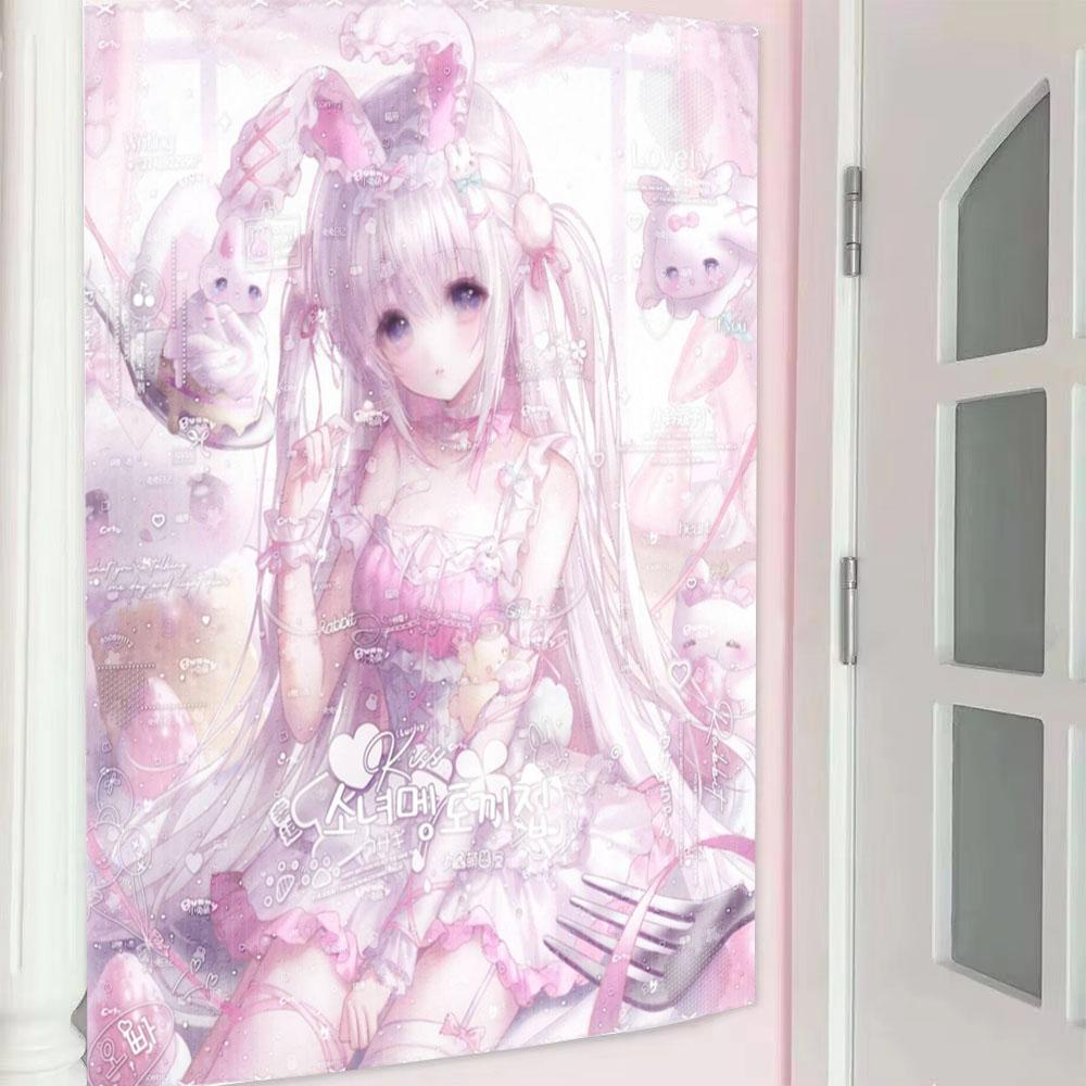 

Original 2D Cute Girl Pink Tapestry Wall Hanging Fabric Interior Decor Tapestry Kawaii Room Aesthetic Decor Background Cloth 74x94cm(29x37in)