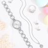 5PCS Fashion Luxury Silver Geometric Chain Hollow Out Watch Band Quartz Wristwatch Women's Square Pendant Necklace Earring Set for Girls