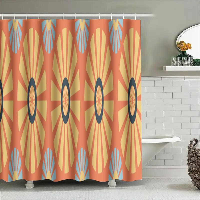 Bunter Retro Sunburst Duschvorhang Moderne Dekoration für Badezimmer mit lebhaftem Designmuster