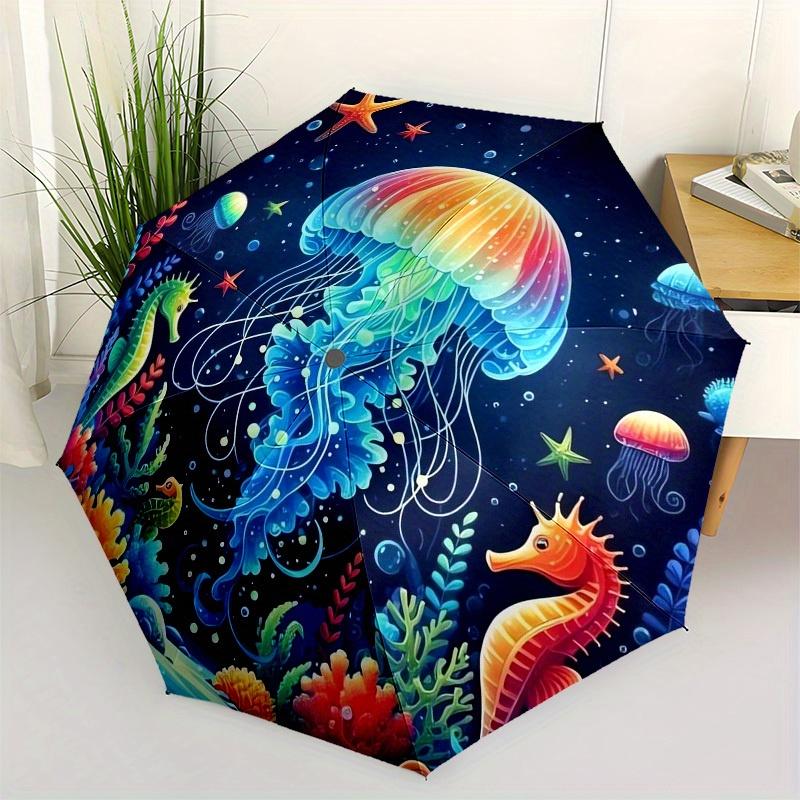 

1pc Ocean Life Circular Artwork Umbrella with Plastic Handle,Suitable for All Seasons Home Travel Outdoor UmbrellaB1870