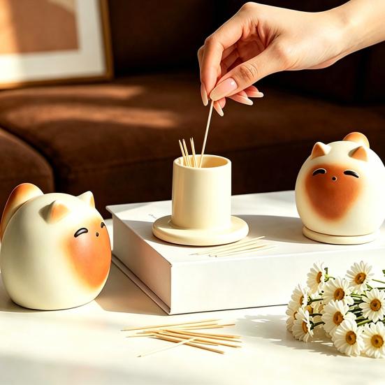 Cartoon Cat Toothpick Box with Toothpicks Dust-proof Toothpick Holder Dispenser Toothpick Organizer Container Kitchen Countertop Decoration