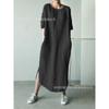 IHUASU Fashion Summer Spring Solid Color Print  O-Neck Short Sleeve Casual Dresses