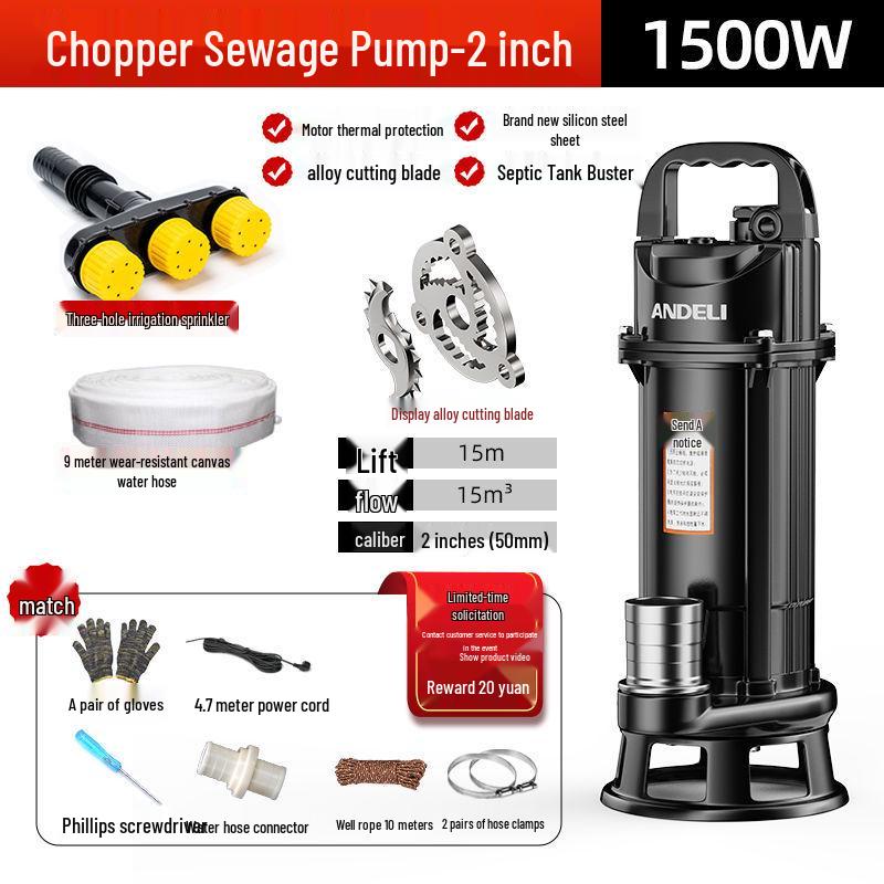 220V Kupfer Klärgruben-Schneidpumpe für Toiletten, Abwasser, Schlamm und Wasser - Ideal für den Hausgebrauch und die Landwirtschaft