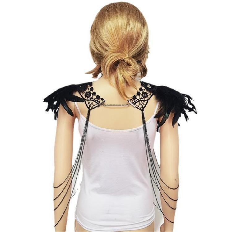 Feather Harness Body Chain Feather Epaulet Shrug Shoulder Wrap Lace Choker Necklace Halloween Carnival Cosplay Costume