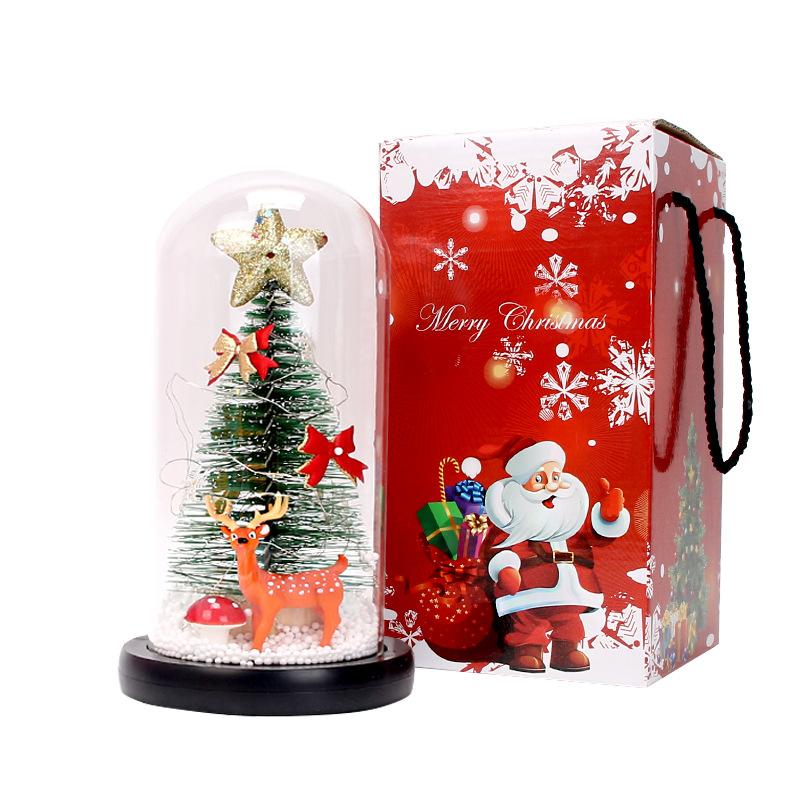New Christmas gift luminous glass cover ornament decoration creative mini Christmas tree elk LED light