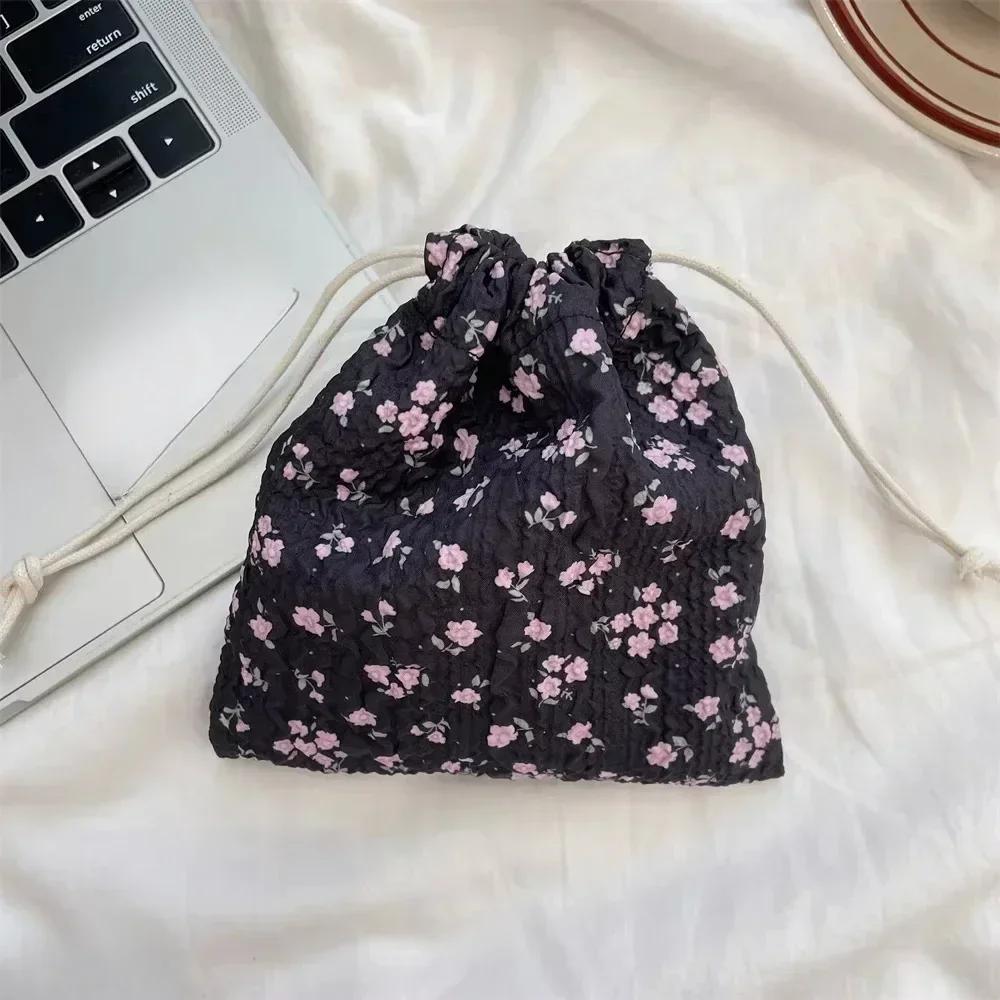 1PCS Women Girls Jewelry Lipstick Cosmetic Tote Rope Pouch String Bags Small Coin Purse Key Earphone Drawstring Storage Bag