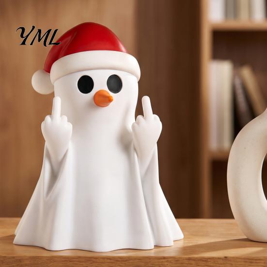 Whimsical Desk Sculpture Christmas Ghost Pen Holder with Santa Hat, Funny Desktop Organizer, Office Accessories Halloween Tabletop Statue, Holiday