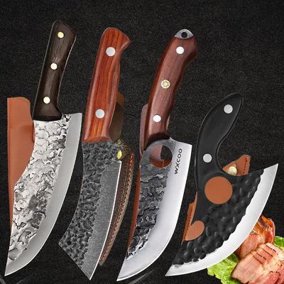4-teiliges Küchenmesser-Set, scharfes Edelstahl-Gemüsehacker, Holzgriff, Kochmesser, Grillmesser, Metzgermesser