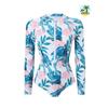 Women Long Sleeve One Piece Swimsuit Zip Front Ink and Wash Flowers  Print Rash Guard Surfing Bathing Suit
