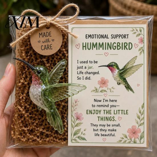 Emotional Support Animal Glass Gift, Cute Recycled Pocket Hug Turtle/Bird/Frog Gift Keepsake with Encouragement Card, Comfort for Friends, Coworkers,