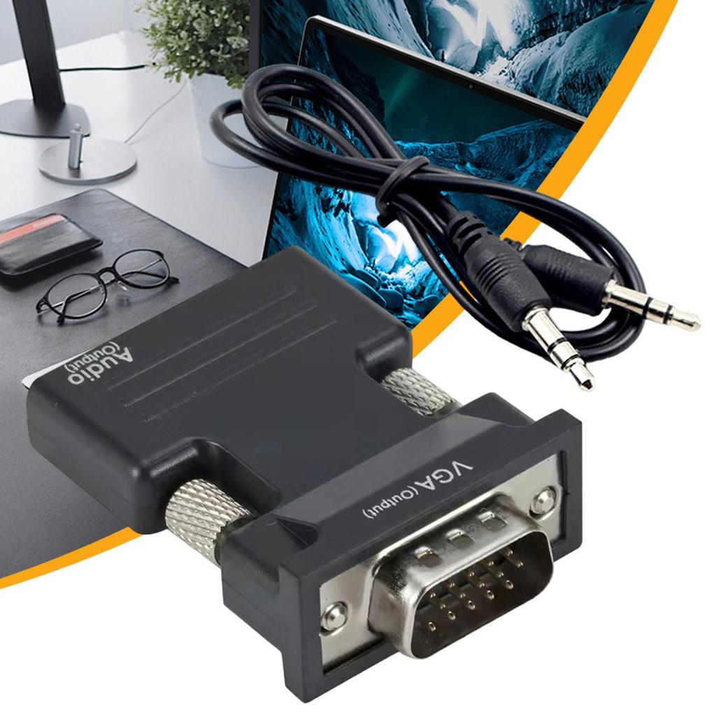 HDMI-kompatibler auf VGA-Adapter 1080P HDMI-Konverter HDMI-Buchse auf VGA-Stecker mit 3,5-mm-Audiokabel für Laptops, TV-Boxen, Projektoren