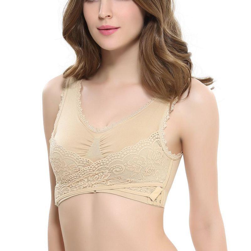 Women Lady Sexy Front Cross Adjustable Side Buckle Lace Vest Wireless Sport Bra For Ultimate Comfort And Style