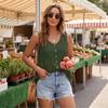 Women’s V Neck Button Front Sleeveless Loose Fit Casual Summer Blouse Top Relaxed Style Lightweight Comfortable Shirt