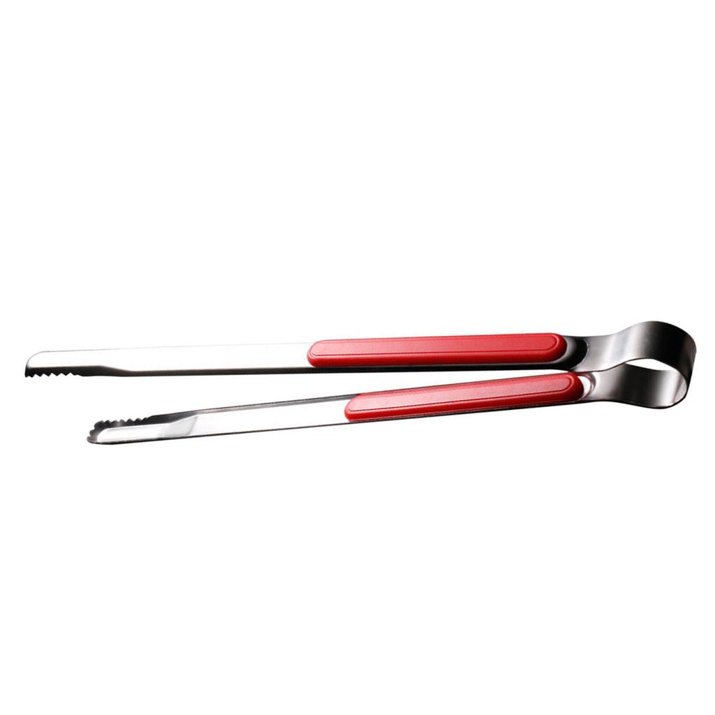 Stainless Steel Barbecue Tong Portable Metal Long Kitchen Tong for Cooking Grilling Outdoor BBQ 25.5cm Red