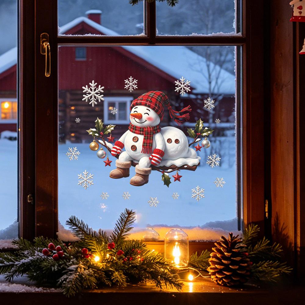 Christmas Painted Snowman, Snowflakes, Balcony Glass Window Decoration, Beautification, Static Cling Stickers