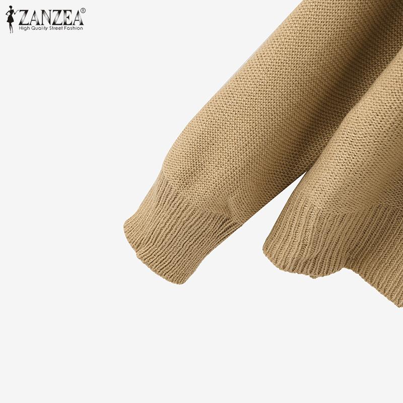 ZANZEA Autumn Women V Neck Long Sleeve Solid Color Casual Loose Sweaters Jumpers