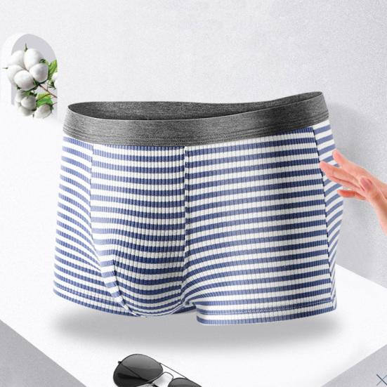 Men Boxer Underwear with U-Convex Design 3D Fit Comfortable Elastic Waistband Horizontal Stripes Shorts