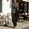 Women's Suits Two Piece Set Breathable Casual Loose Fit Solid Color Outfits for Home Party Office Vacation Daily Wear