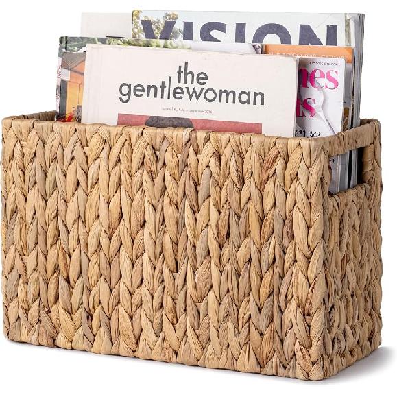 StorageWorks Hand-Woven Magazine Holder Magazine Wicker Basket for Bathroom Office Rattan Magazine Holder Natural Water Hyacinth 1 Pack 15 L x 6 W x 10 H 12060₽