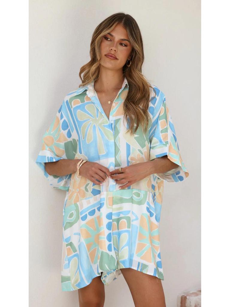 2025 Loose Casual Holiday Printed Linen Jumpsuit