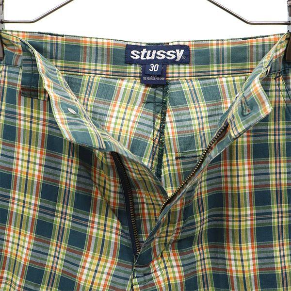 Stussy 90s Made In USA Check Pattern Cargo Shorts W30 Green System Men's Used