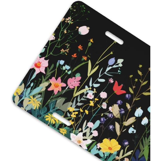 Wild Flowers Front License Plate For Women Car Vanity Plates Decorative Aluminum Metal Cute Novelty License Plate Cover For Men 6X12 Inch (4 Holes)