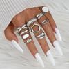 European & American Metal Texture Ring Set: Smooth, Exaggerated Geometric Open Rings for Women