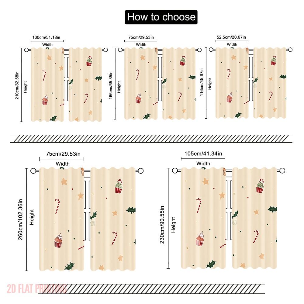 2 Stück, 2D-Flachdruck Vorhänge Digital bedruckt Weihnachten Süßigkeiten Sterne Cupcakes (2) Polyester gewebt (ohne Stange) Festliches Ideal
