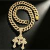 Hot Selling Men's Hip-hop Cuban Chain Necklace Alloy Inlaid with Rhinestones, 30 Character Stand Pendant, Personalized Rap Accessory
