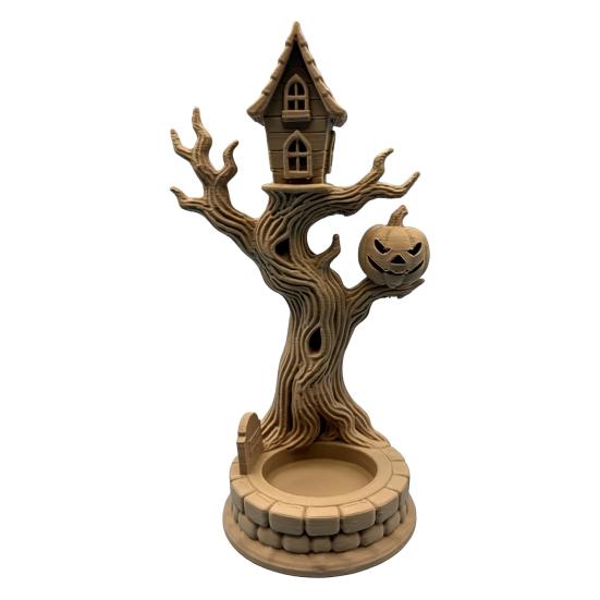 Halloween Themed Room Accessories 3D Printed Tree House Ornament with Pumpkin, Spooky Table Desktop Landscaping Props Centerpiece, Dead Figurine
