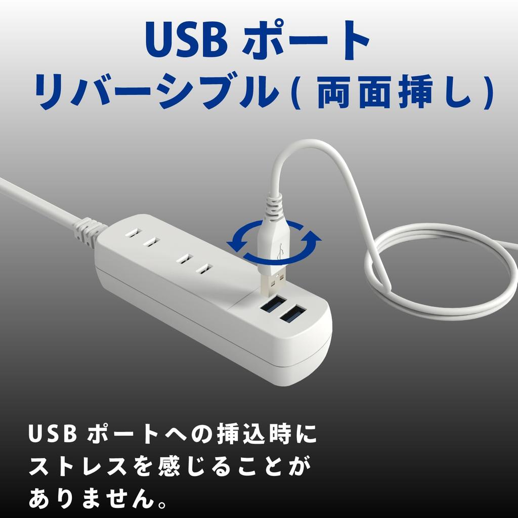 TOPLAND Slim Extension Cord, 2m, White, with Two AC Outlets and USB Charging (Two Type A Outlets), TPA20-WT