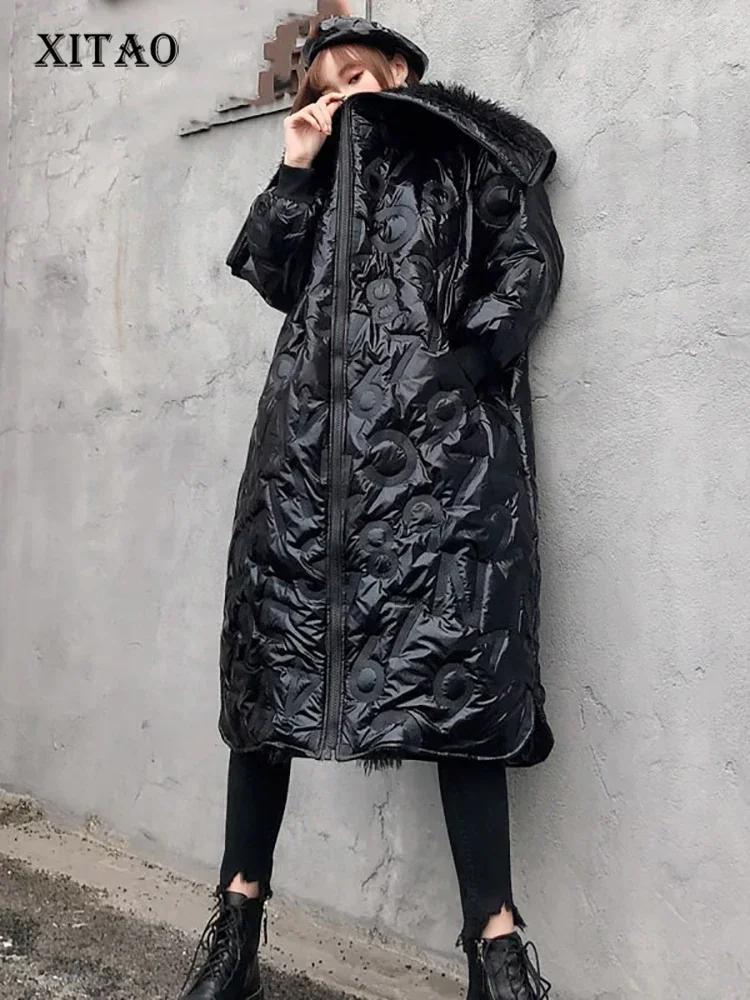 

XITAO однотонная парка с капюшоном и воротником, женская новая индивидуальная Повседневная модная парка с тиснением букв DMY1754