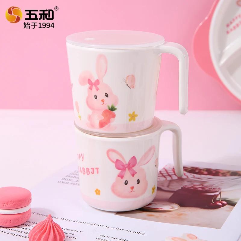 Pink Bunny Baby's Tableware Anti-scald Double-eared Plate Rabbit Shaped Complementary Food Bowls Anti-Fall Cartoon Dinner Plates