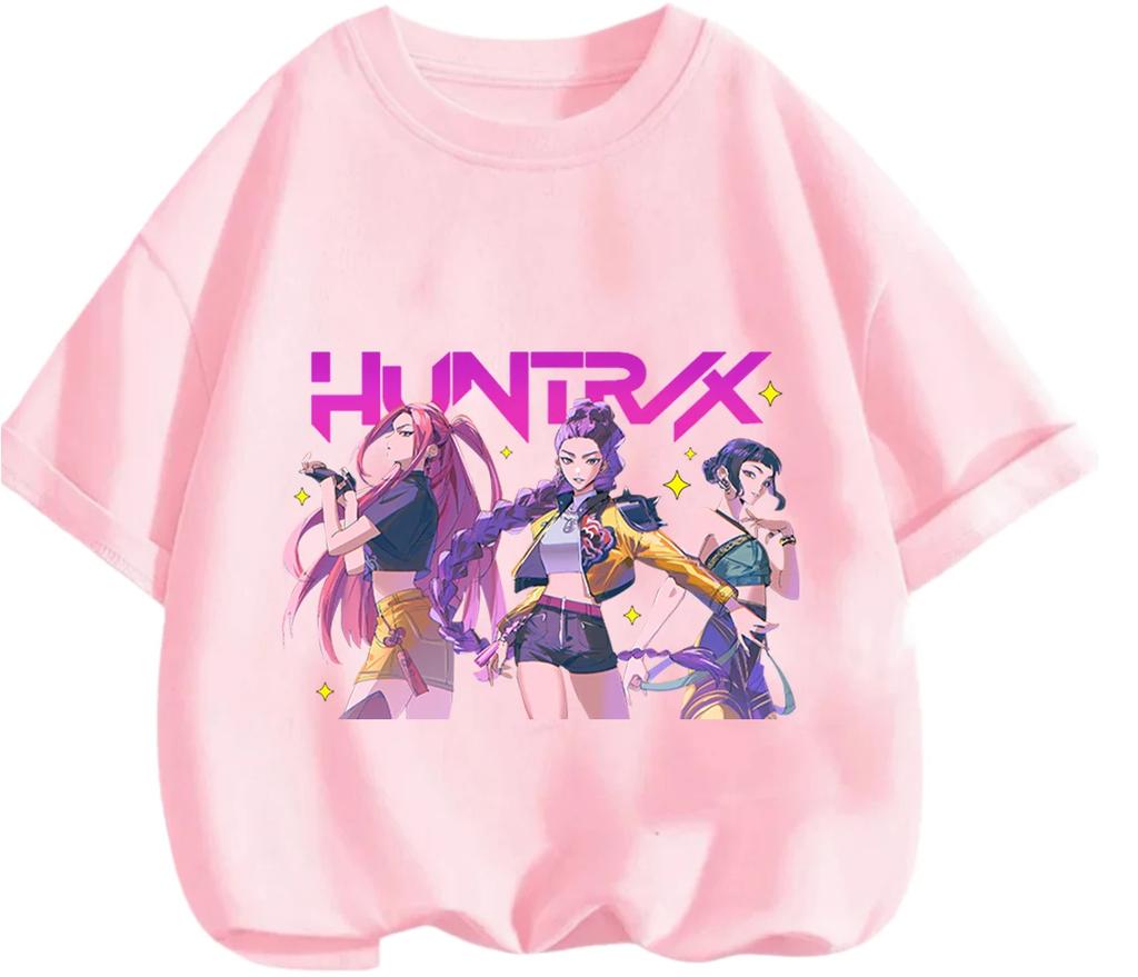 Playful Cartoon Kpop Demon Hunters Kids Tee Summer Casual Round Neck Design Daily School And Outdoor Wear Boys Girls Tops