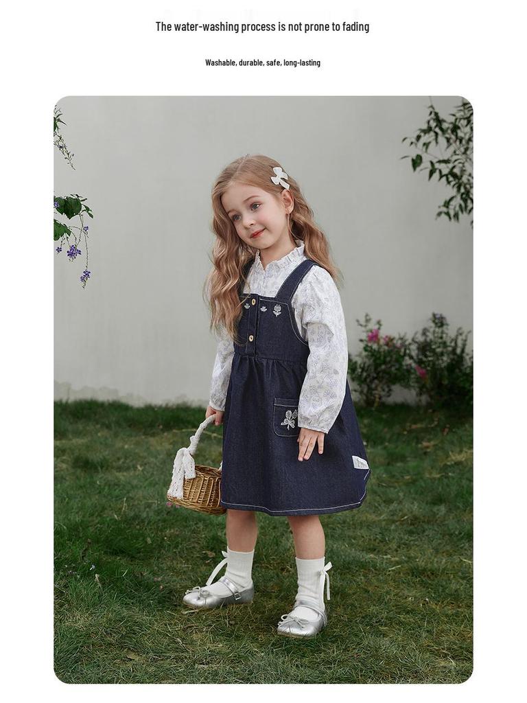 [2026 Spring Collection] Girls' Washed Denim Pinafore Skirt - Children's Spring Fashion