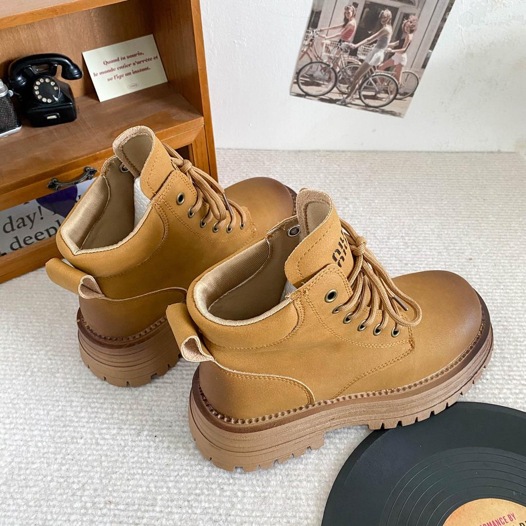 A9859 Herbst Explosive Kurze Martin Stiefel Damenstiefel Dicksohlige Erhöhende Rhabarberstiefel Britischer Stil Explosive Vielseitige Kurze Stiefel