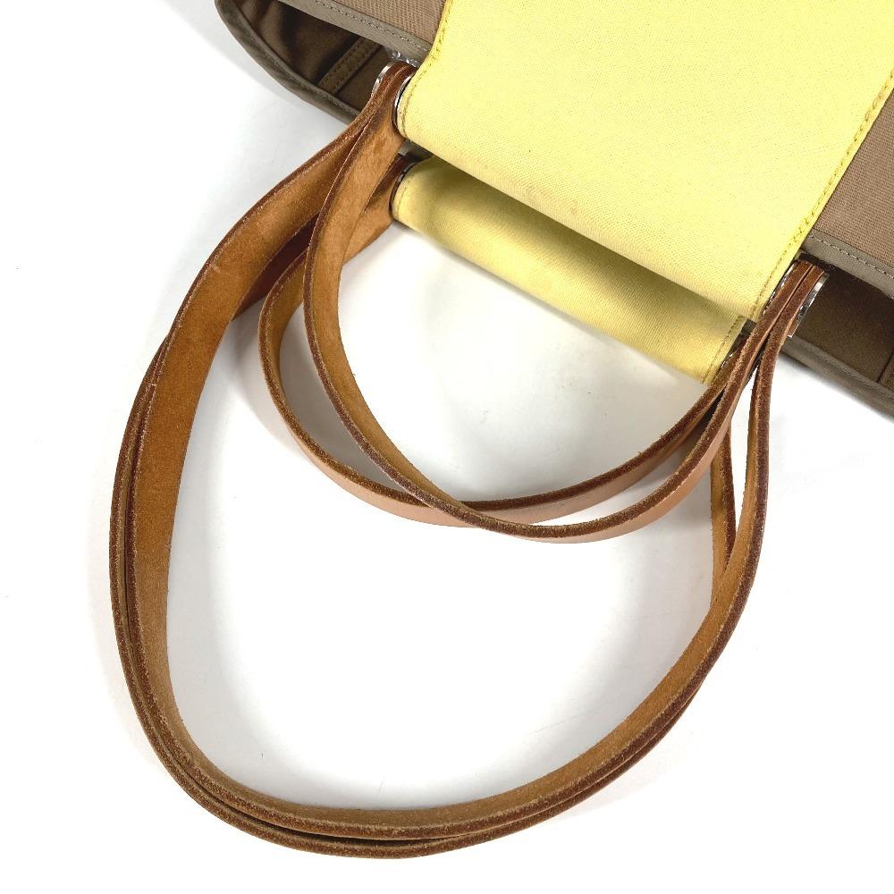 HERMES Bicolor Kabak Elan PM Shoulder Bag Tote Bag Leather/Canvas Beige/yellow