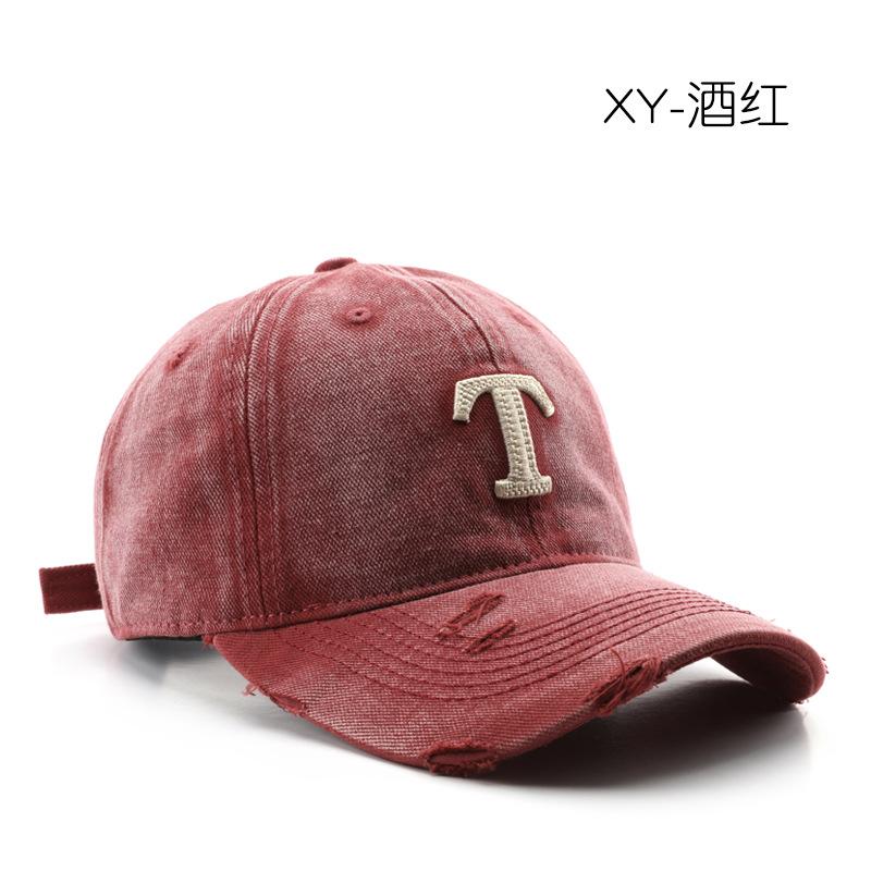 Hat Female Autumn and Winter Washed Retro Letter Ripped Cap Outdoor Men Travel Street Sunscreen Baseball Cap