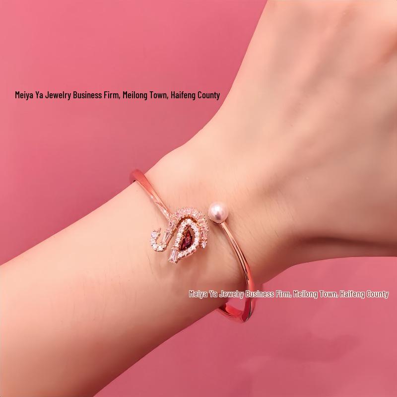 Set de bijuterii Shijia Lebădă: Colier Lebădă Albastră & Cercei Lebădă Roz cu Lanț Claviculă la Modă