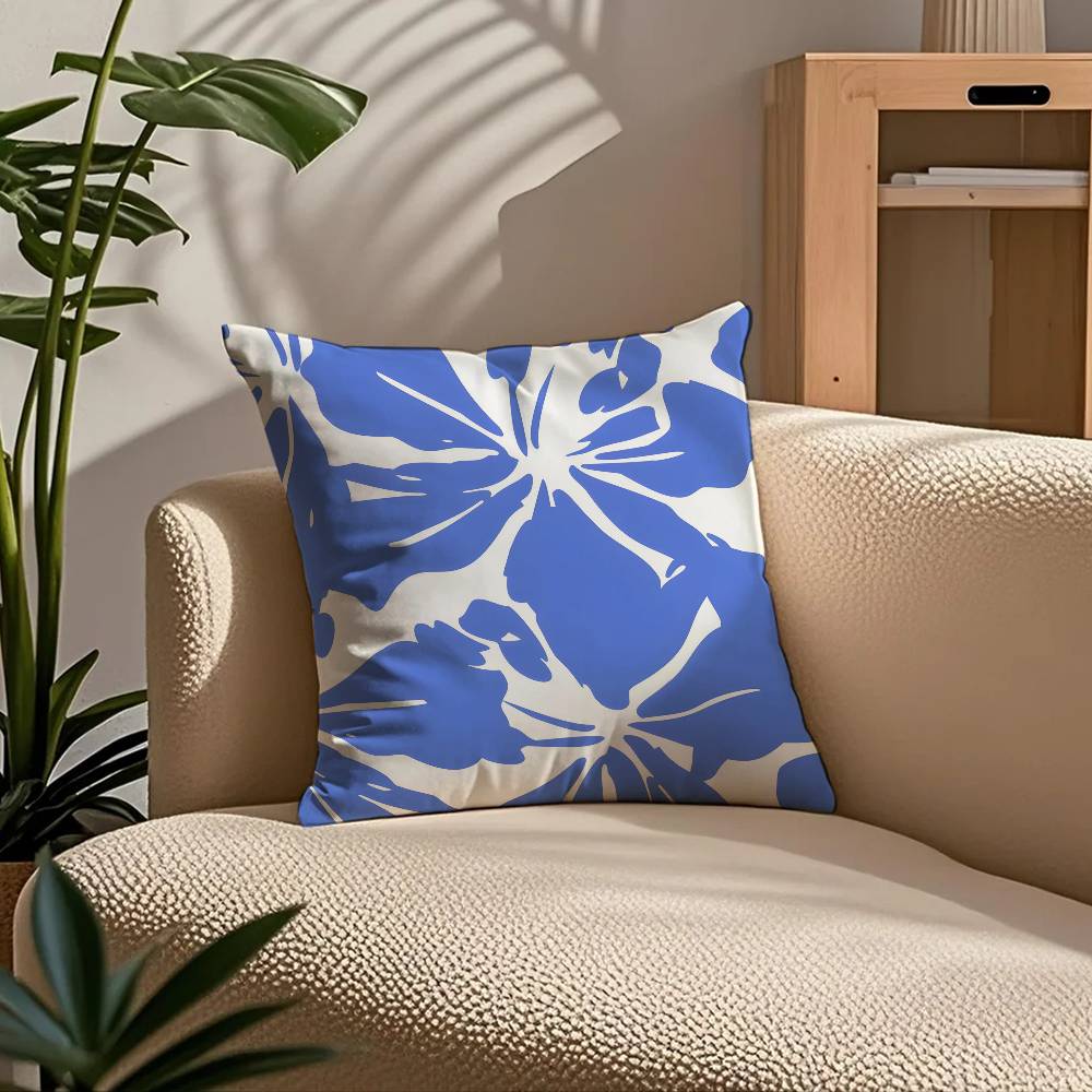 E-Elegant Blue Floral Anime Pillow Case Comfort Sofa Bed Silky Elegant Invisible Zipper Custom Decorative Cushion Cover