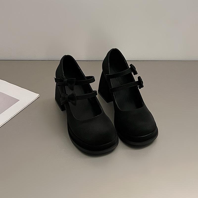 French Versatile Retro Bow Small Leather Shoes Women's 2024 New White Summer Platform Thick Heel High Heel Mary Jane Shoes