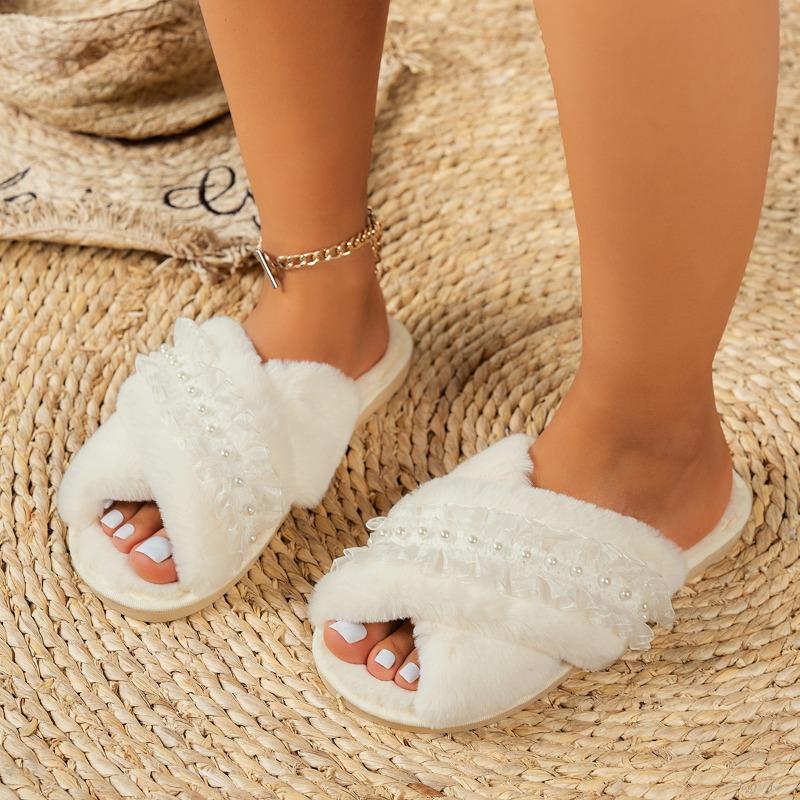 Fashion 2025 NEW Soft and Comfortable Indoor Slippers Women's Shoe Round Toe Short Fur Lined Home Comfort Rubber Sole Anti-Slip Winter