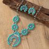 Boho Turquoise Floral Necklace Earring Set Alloy Jewelry Women Men Casual Wear