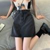 Trendy Korean Style Black & Gray High-Waisted Denim Midi Skirt - Slimming A-Line Fit