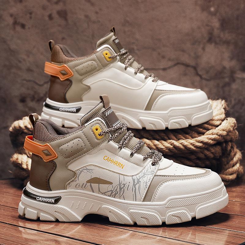 

Мужские осенние универсальные повседневные кеды с высоким верхом, молодежные спортивные, кожаный верх, водонепроницаемые, нескользящие, увеличивающие рост, рабочие ботинки Мартин 44