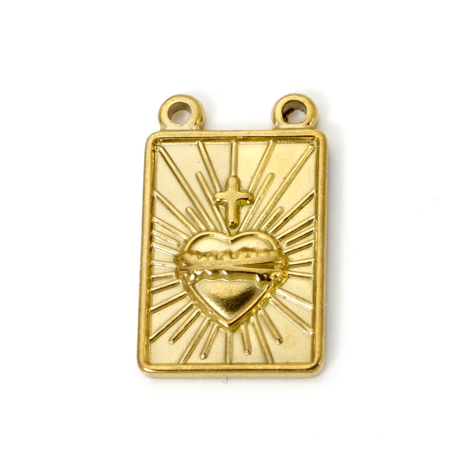 

304 Stainless Steel Religious Charms 18K Real Gold Plated Rectangle Ex Voto Heart Sun Sunflower Angel Pendants Necklace DIY, 2pc