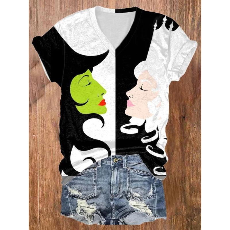 Summer Round Neck 3D Witch Printed Top Fashionable Casual Short Sleeved Women's T-shirts