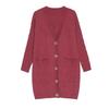 Women's Solid Color Knit Cardigan - V-Neck Mid-Length, Loose Fit Sweater for Spring & Autumn